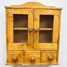 Vintage Rustic Winsome Wood Cabinet Wire Doors & Drawers Farmhouse CottageCore