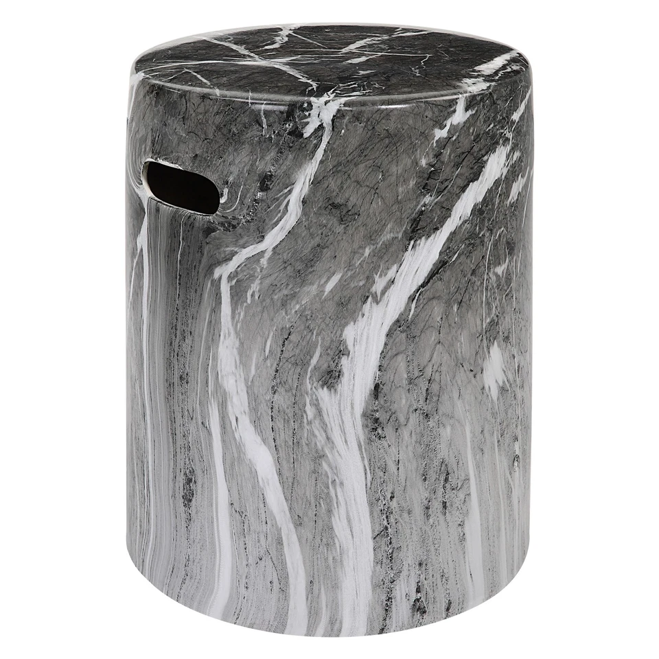 Uttermost 22896 Marvel 13"W Accent Stool - Black /Gray / White - Image 2 of 4