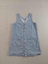 Old Navy Women Mini Dress M Blue White Stripe V Neck Sleeveless Button Up Summer