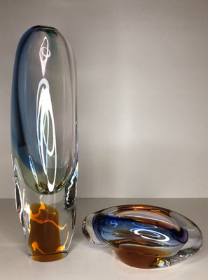 Vintage Kunstglas Blumenvase und Aschenbecher von Josef Rozinek Nový Bor 60er