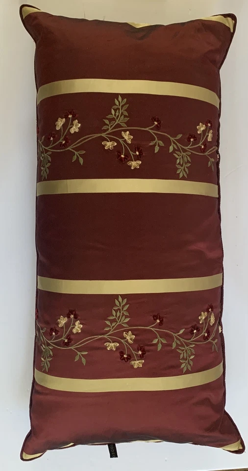 2 Exquisite RODEO HOME XL Lumbar Pillows Velvet Flower Embroidery Feather 26x13" - Image 2 of 4
