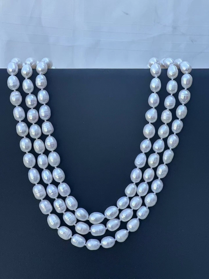 Diseño exclusivo: collar de perlas naturales de agua dulce de tres capas