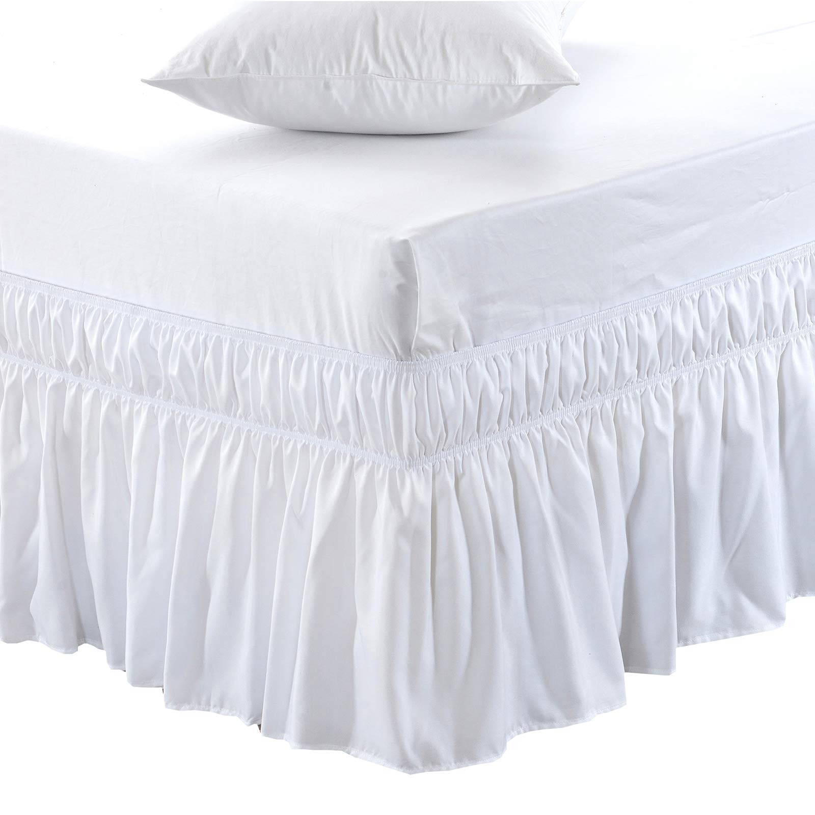 Wrap Around Bed Skirt Three Fabric Sides Elastic Dust Ruffled 16 Inch Tailore...