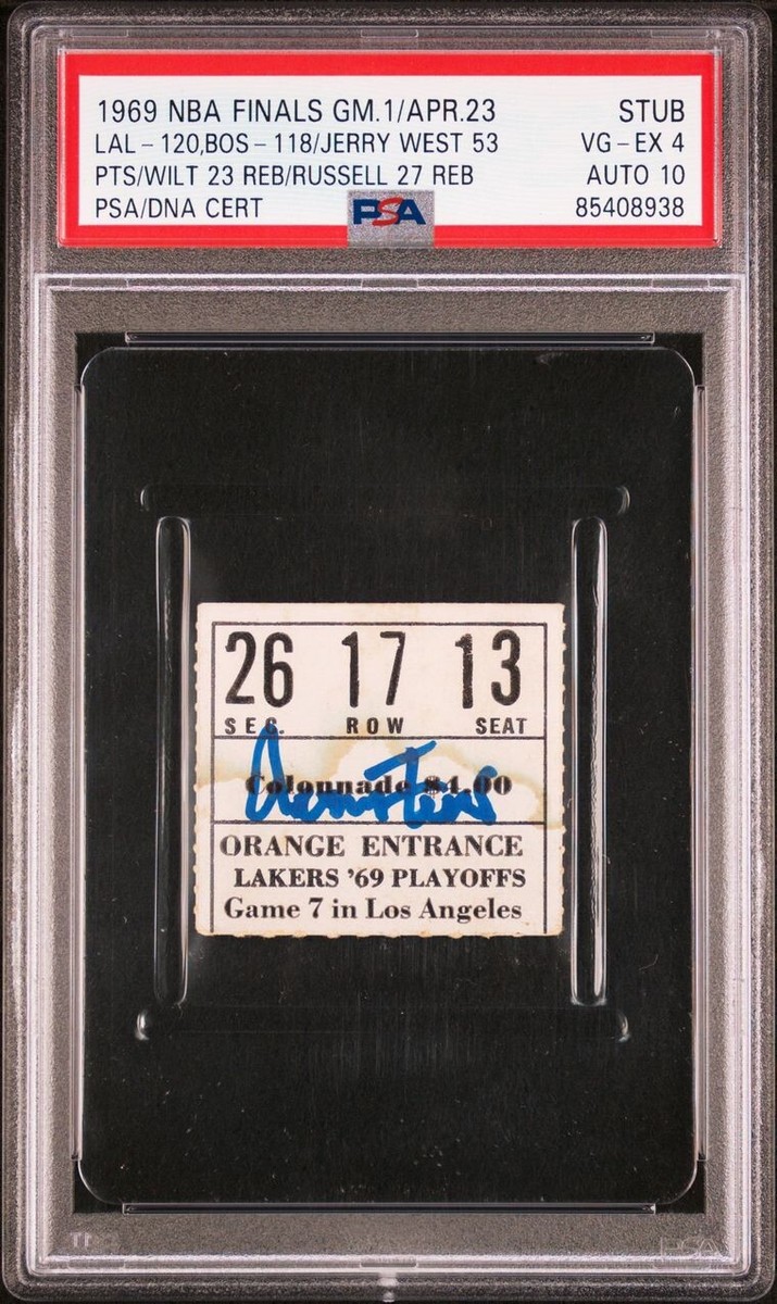 1969 NBA FINALS GAME 1 JERRY WEST SIGNED 53PT TICKET LAKERS/CELTIC