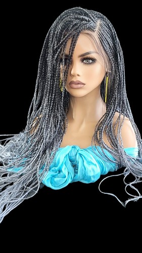 Handmade Platinum Grey Braided Wig โ Full Lace Knotless Box Braids โ 30" Length - Picture 12 of 24