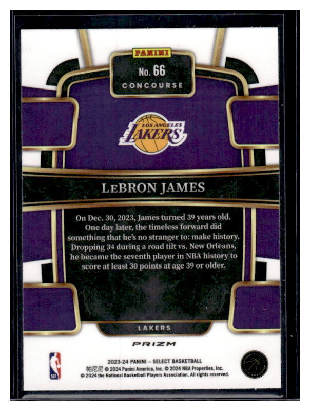 2023-24 Panini Select #66 LeBron James Silver Prizms