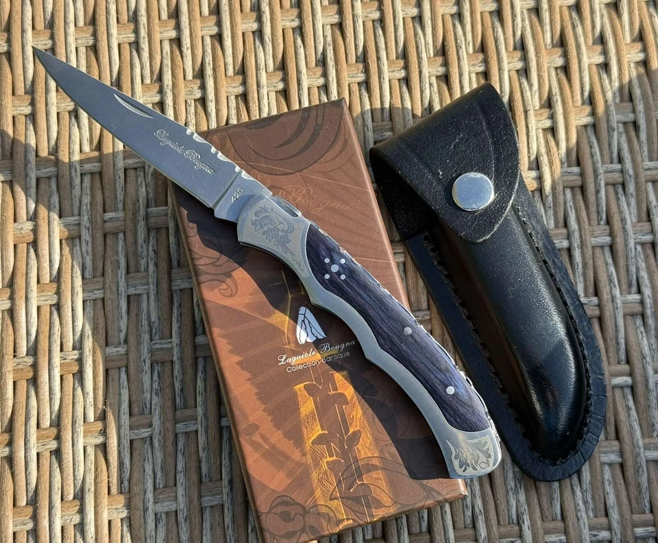 Vintage Laguiole Pocket Knife Blade Wood Handle Sheath Leather Box Men's Rare - Image 2 of 4