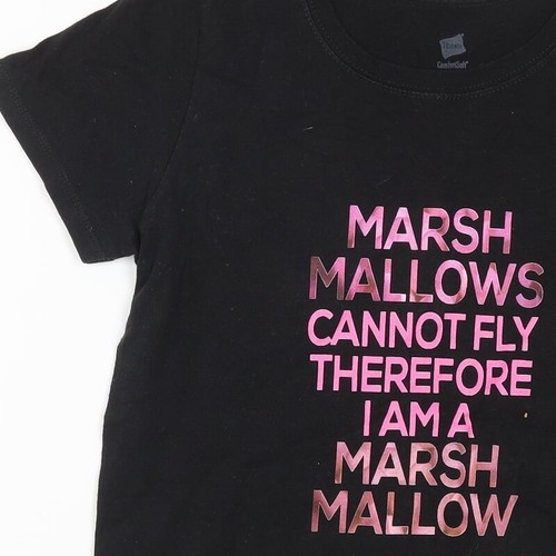 Hanes Womens Black Cotton Blend T-Shirt Size S - Marshmallows Can Not - Picture 6 of 12
