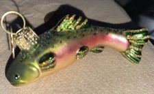 OLD WORLD CHRISTMAS RAINBOW TROUT FISH GLASS CHRISTMAS ORNAMENT 12096 3  LONG