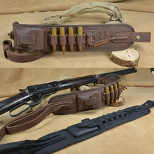 Leather Canvas Ammo Holder Rifle Sling Hunting Strap for.30/30.308.22 12/16/20GA