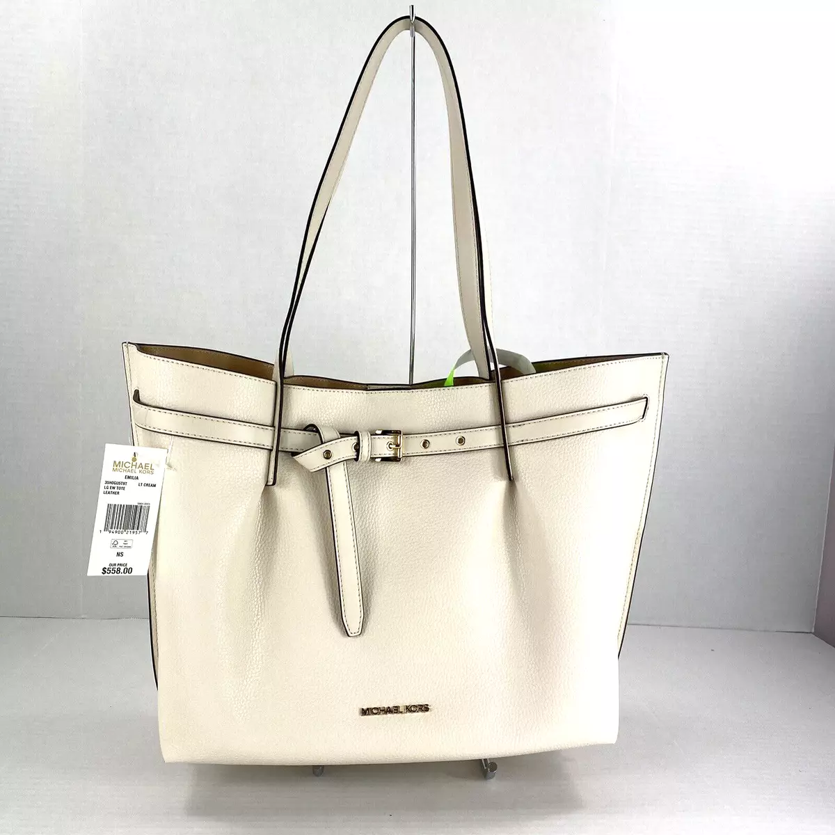 MICHAEL KORS EMILIA WOMEN LEATHER SHOULDER TOTE BAG HANDBAG PURSE LIGHT  CREAM