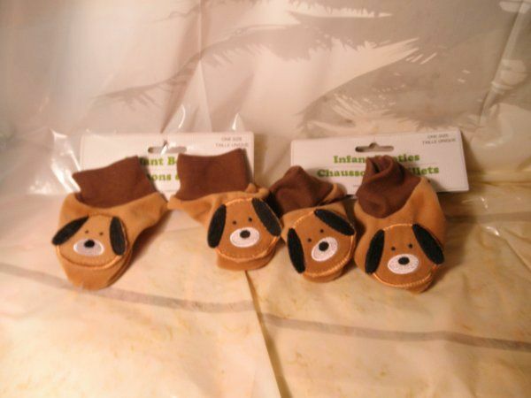 (LOT OF 2 PAIRS) NEW INFANT BOOTIES BROWN (PUPPY STYLE) FREE USA SHIPPING.