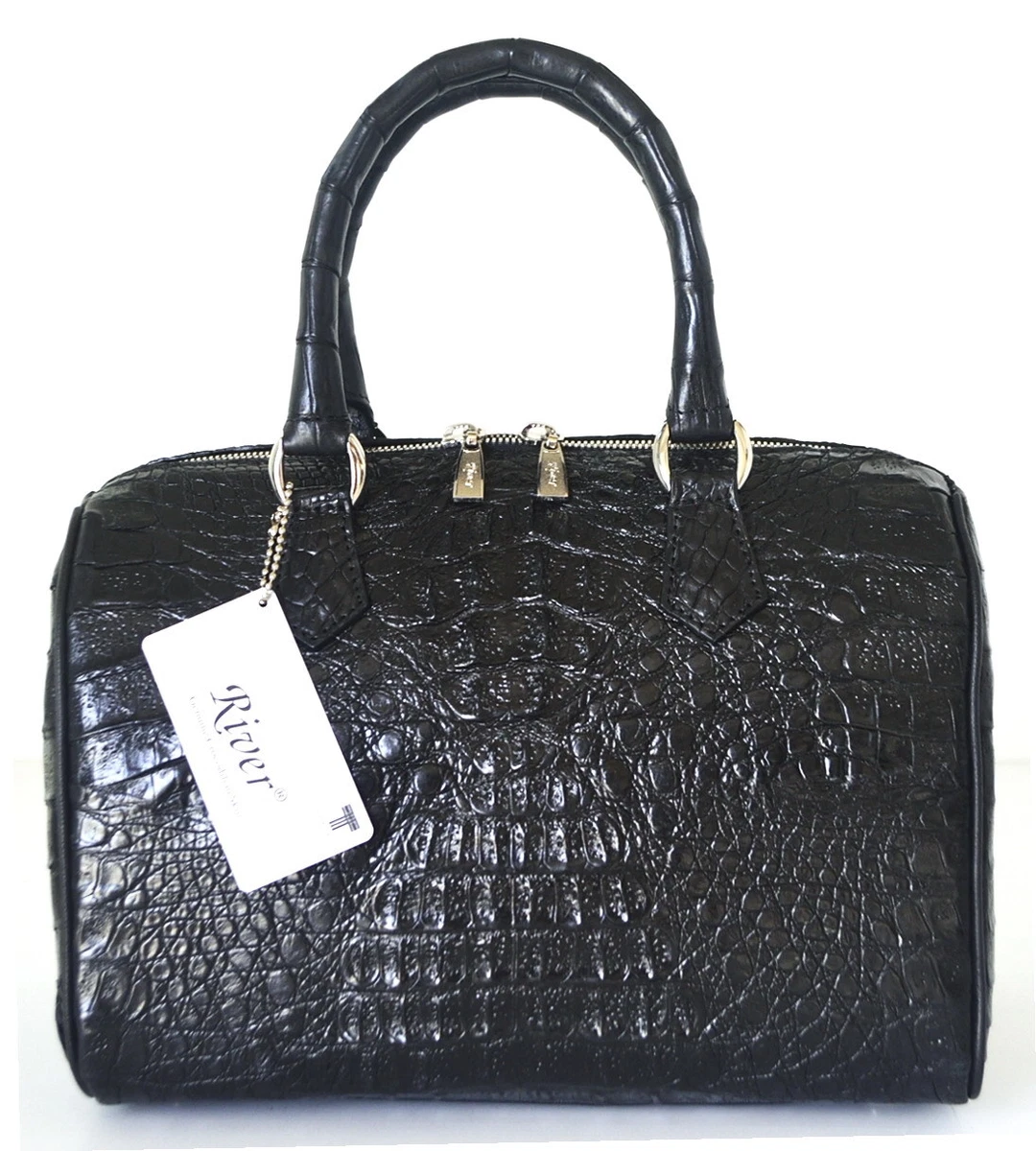 100 HORNBACK GENUINE CROCODILE LEATHER HANDBAG CLUTCH BAG PURSE BLACK RIVER