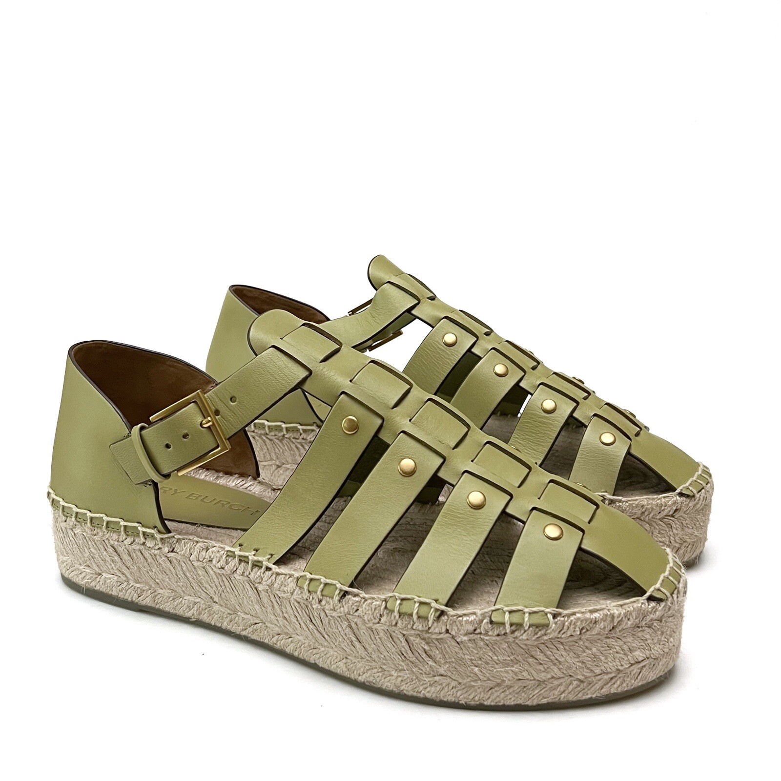 Tory Burch Womens Green Leather Fisherman Platform Espadrilles Sandals Size  10 | eBay