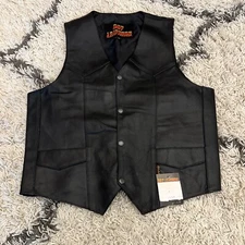Hot Leathers Mens Black Leather V-Neck Sleeveless Snap Front Biker Vest Size M