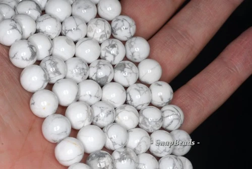 WHITE TURQUOISE HOWLITE GEMSTONE GRADE A ROUND 8MM LOOSE BEADS 7inch - Picture 3 of 4