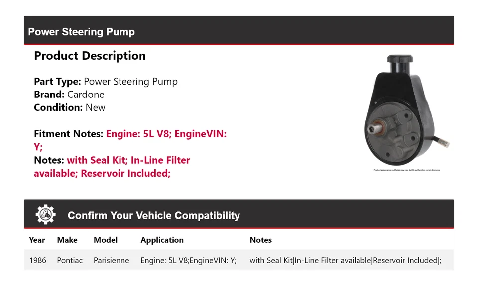 Pontiac Parisienne 1986 5L V8 bomba de dirección asistida cardona Foto 2 de 4
