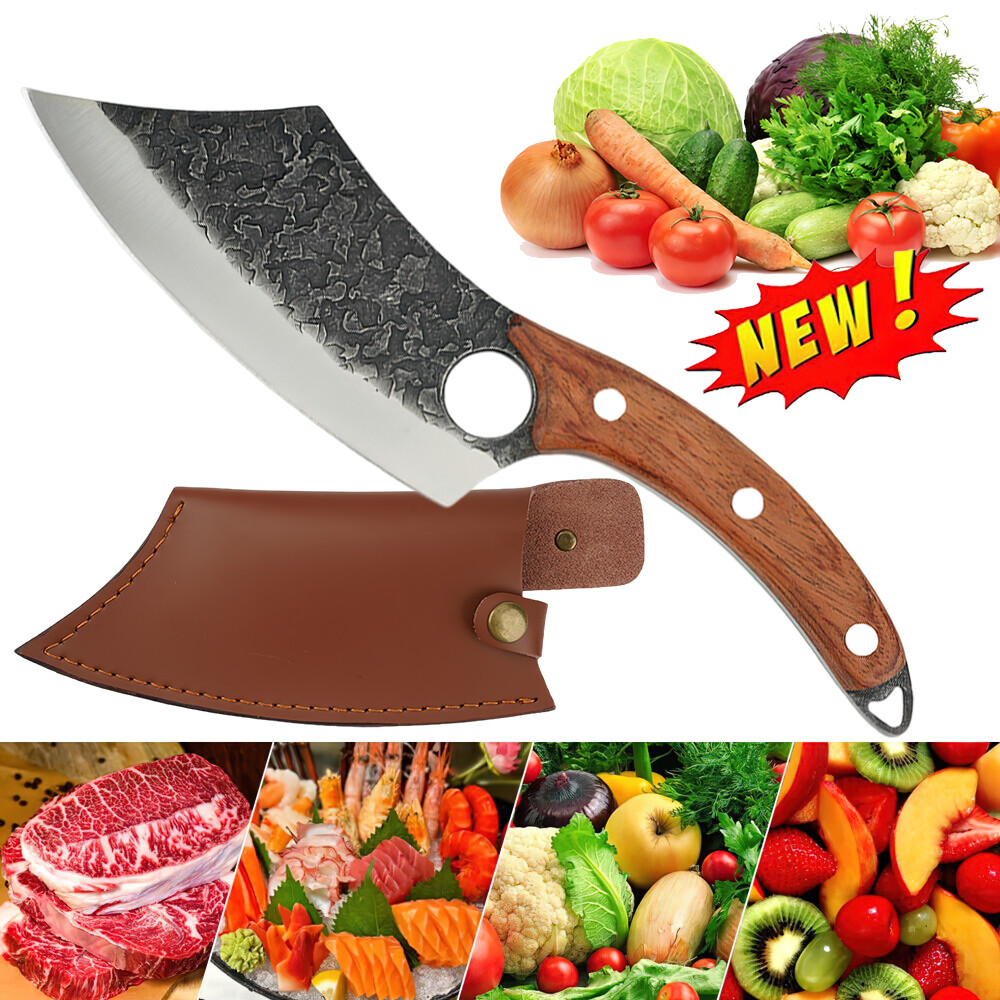Chefmesser Jagdmesser Kochmesser Messer 300g mit Leder-Scheide für Camping Grill