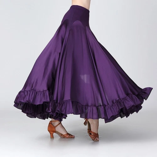 Damen Satin Ballsaal Rock modern Tanz Tanzkleidung Rüschen Walzer Tango Swing - Bild 11 von 20