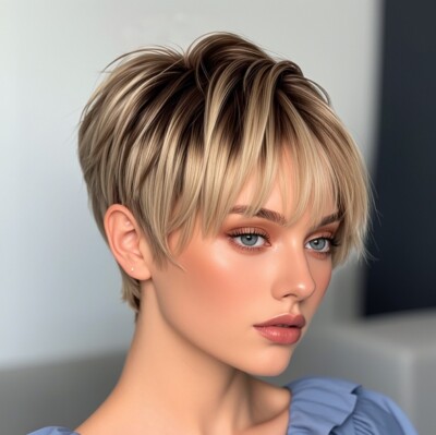 Pixie Cut Wig Short Haitcuts Grey Blonde Wig Pixie Cut Wig for Women 