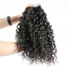Curly Tape in Human Hair Extension Mongolian Remy Skin Weft Tape on Hair 40Pcs