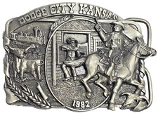 Vintage Dodge City Kansas 1982 Cowboys Railroad Cattle Belt Buckle Serial  41