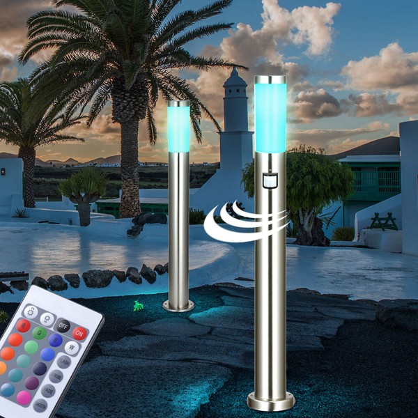 2X AußEn Led Steh Lampe Stand Leuchte Rgb Fernbedienung Dimmbar Beleuchtung Hof-image