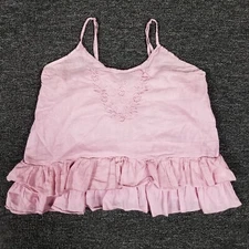 Wet Seal Top Girls XL Pink Spaghetti Strap Y2K Style Ruffled School Casual