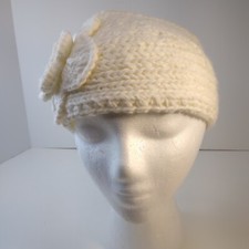 Handmade Knitted Headband with Flower and button Fastening Knitted Earwarmer