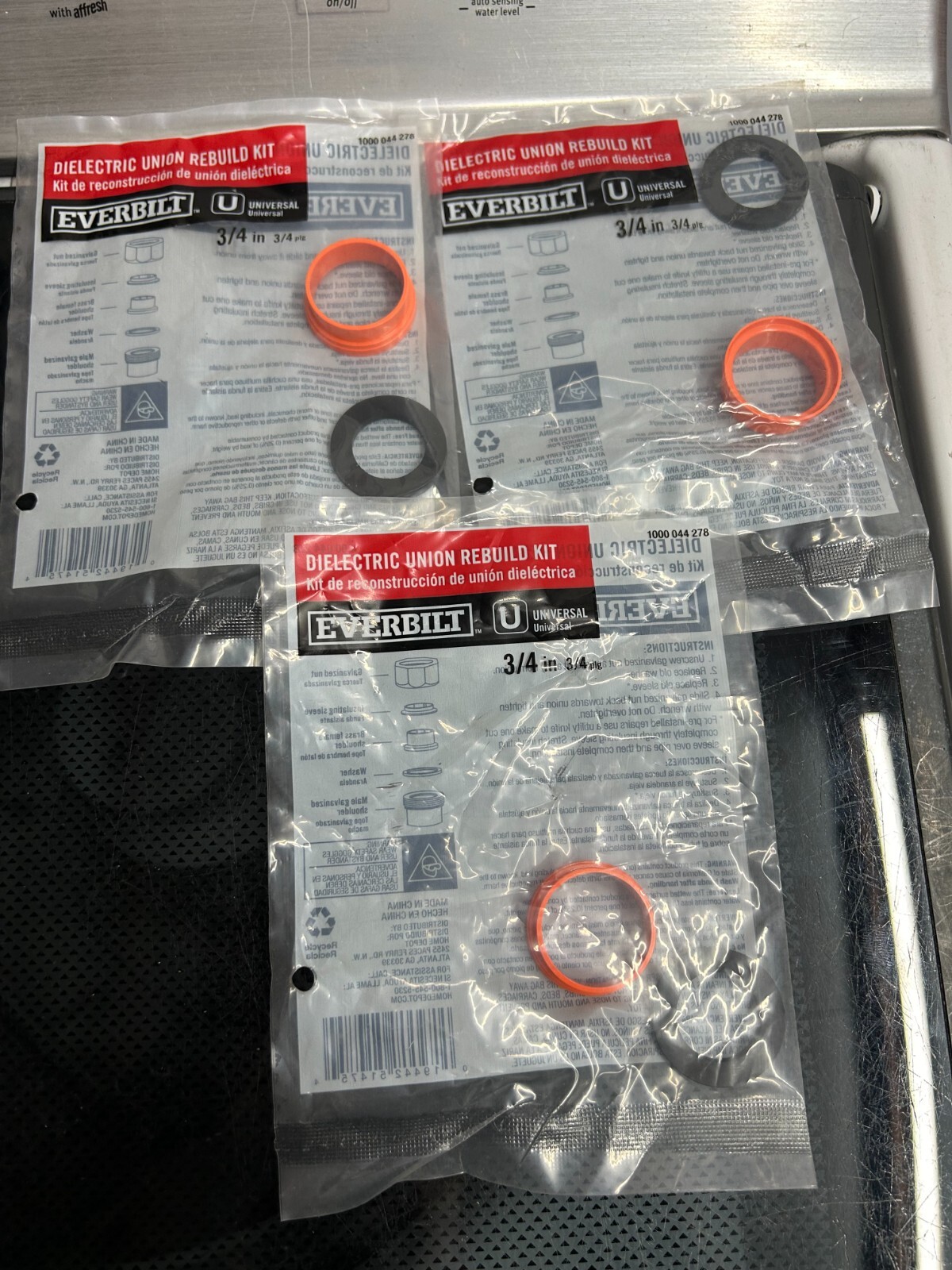 NEW 3-pack lot Everbilt 3/4" inch Dielectric Union Rebuild Kit 1000 044 278