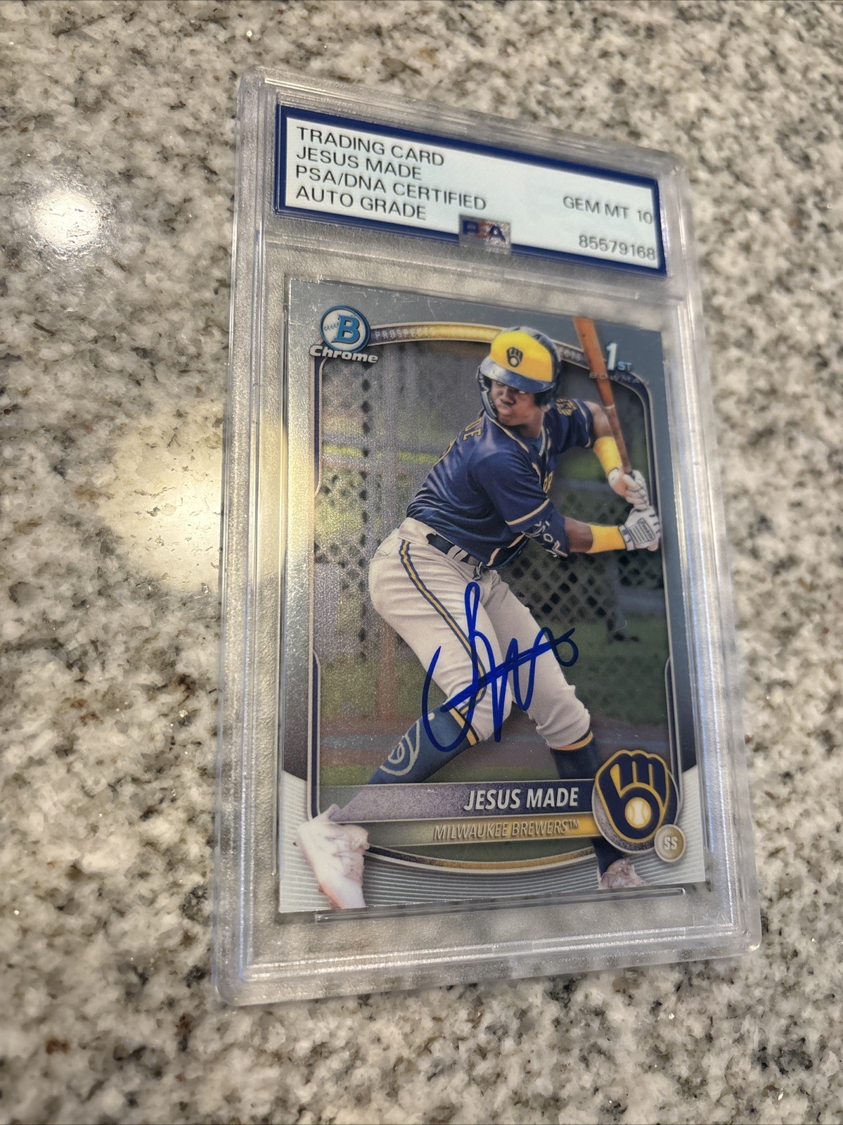 Jesus Made 2025 Bowman Chrome AUTO PSA 10 GEM MINT BREWERS 1ST ROOKIE #50