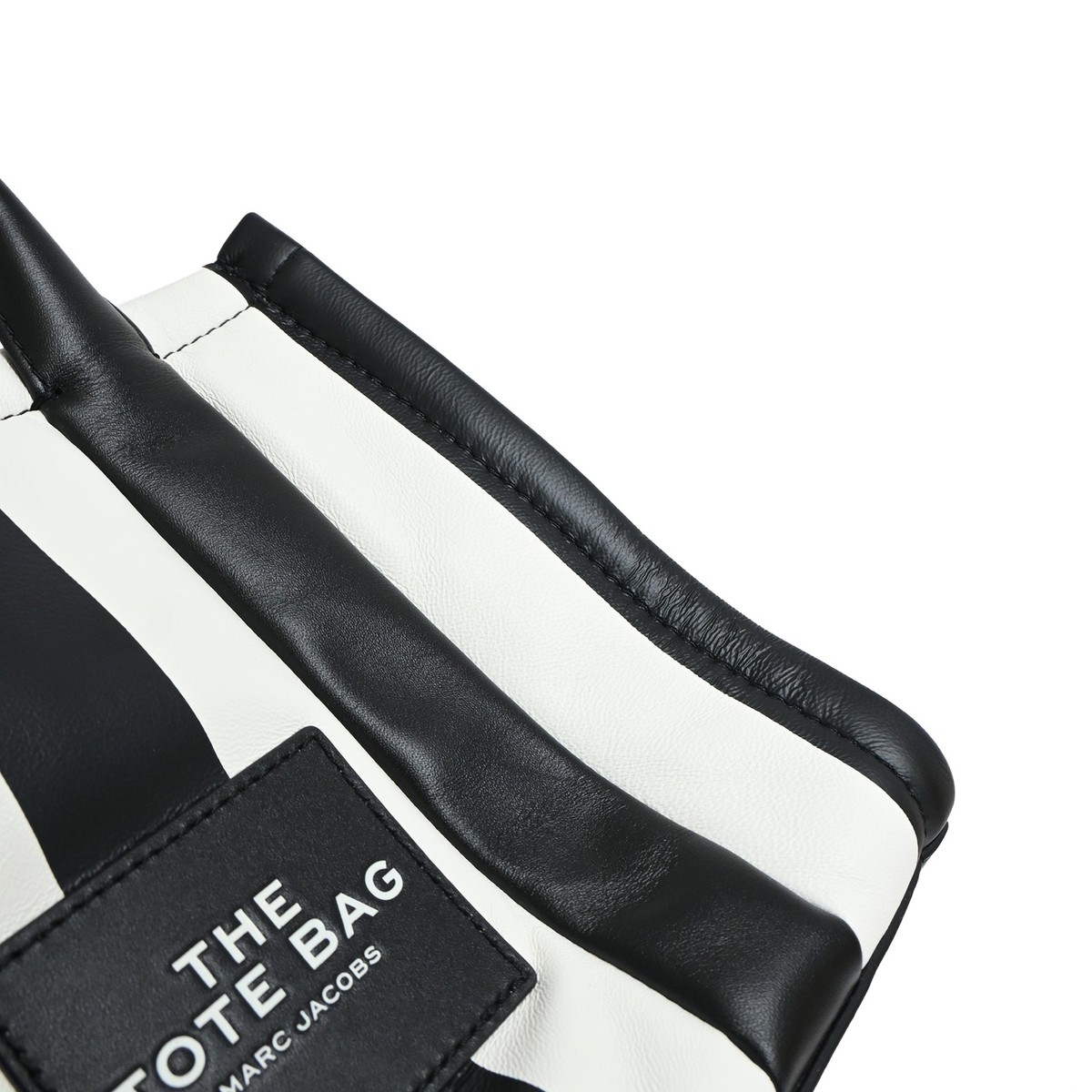 Marc Jacobs The Small Striped Tote Bag In And White Leather Women
