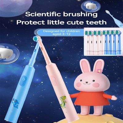 Kids Rotating Electric Toothbrush Rechargeable w/4 Brush Heads 3 Modes Timer USB