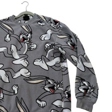 Looney Tunes Bugs Bunny Fleece Sweatshirt Adult Small Gray AOP All Over Print