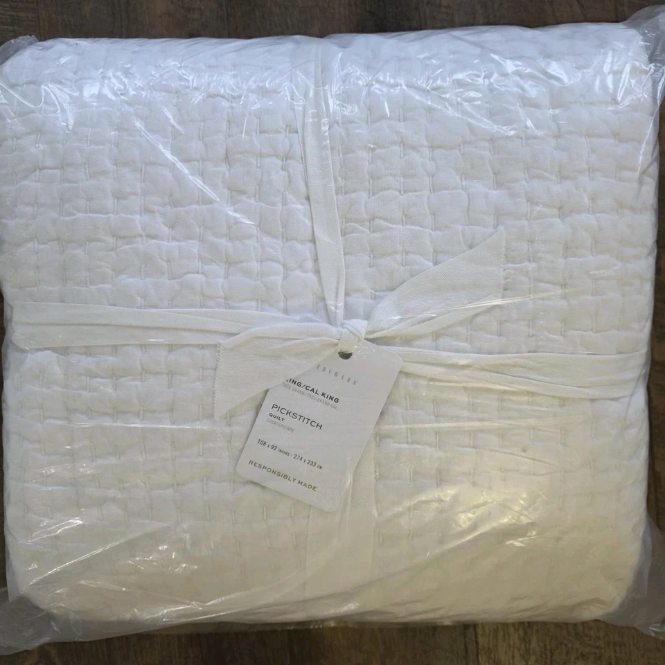 Pottery Barn Pickstitch KING Cotton Quilt Classic White NEW - Image 4 of 4