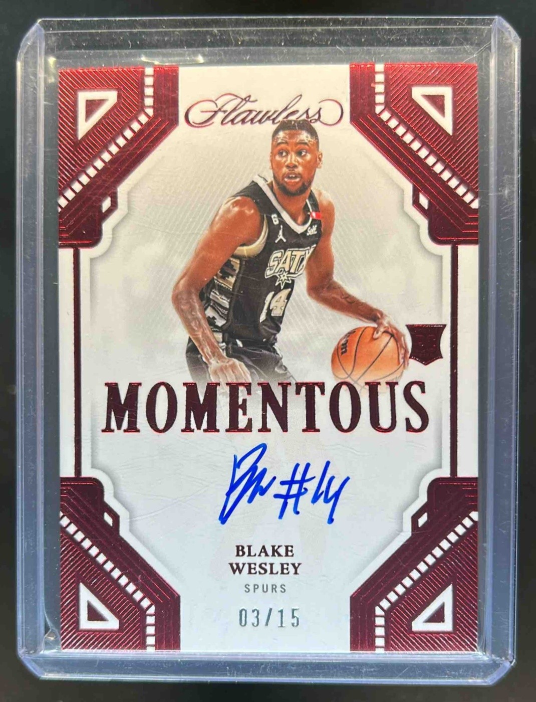 2022-23 Flawless Blake Wesley Momentous Auto Ruby Rookie RC #3/15 Spurs