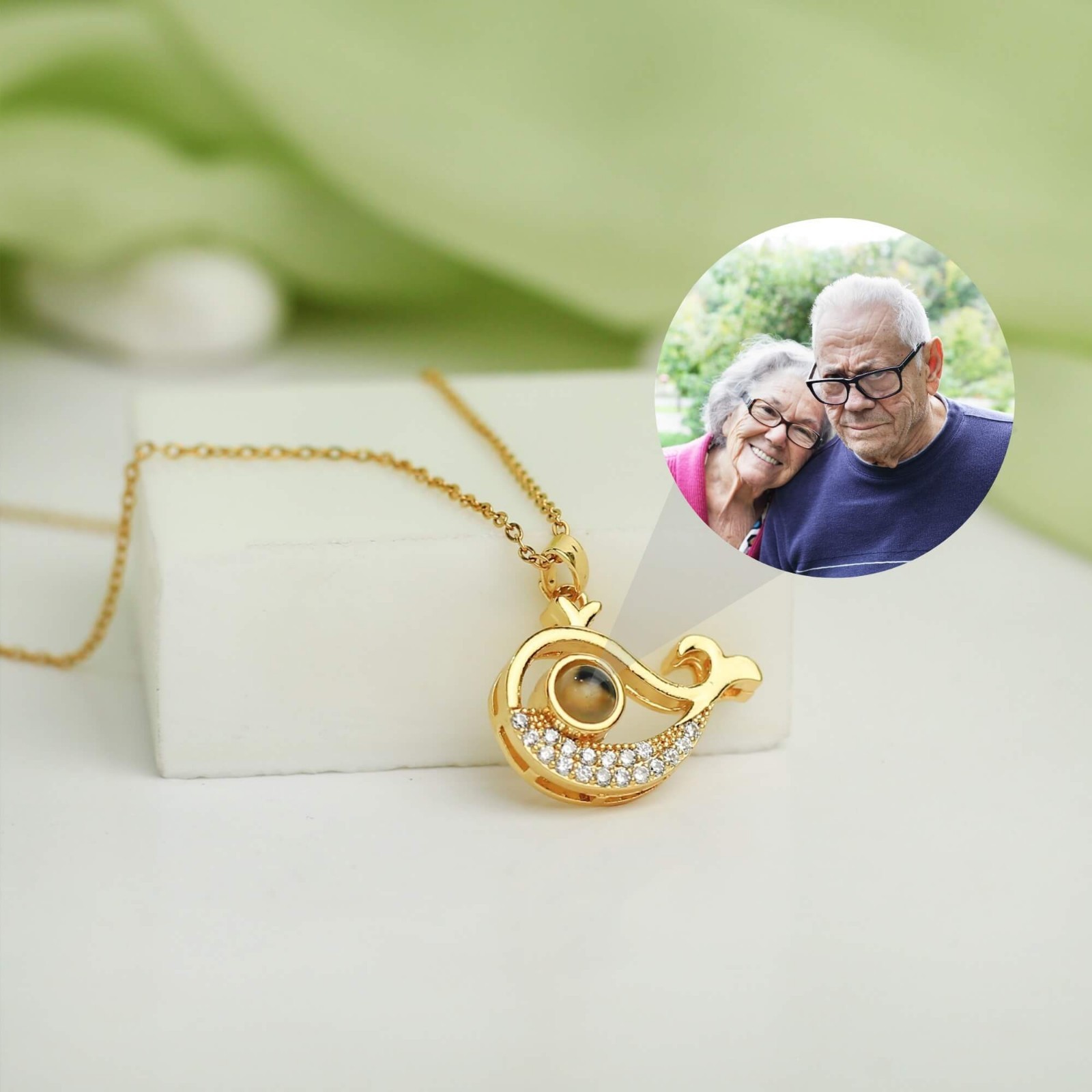 Personalized Golden Wave Photo Projection Necklace Jewelry Gift for Friend