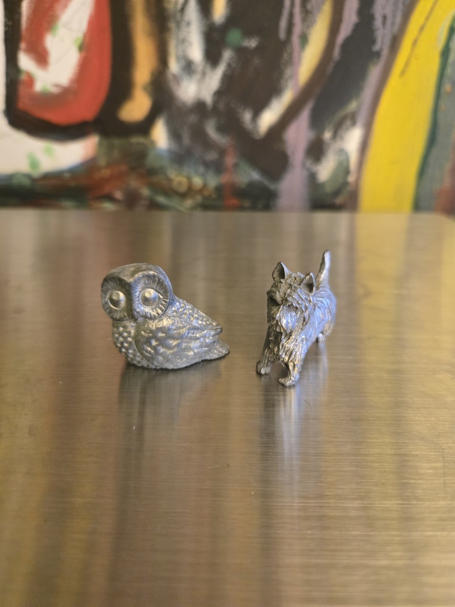 Set of Hudson Pewter Animal figures OWL & DOG | eBay