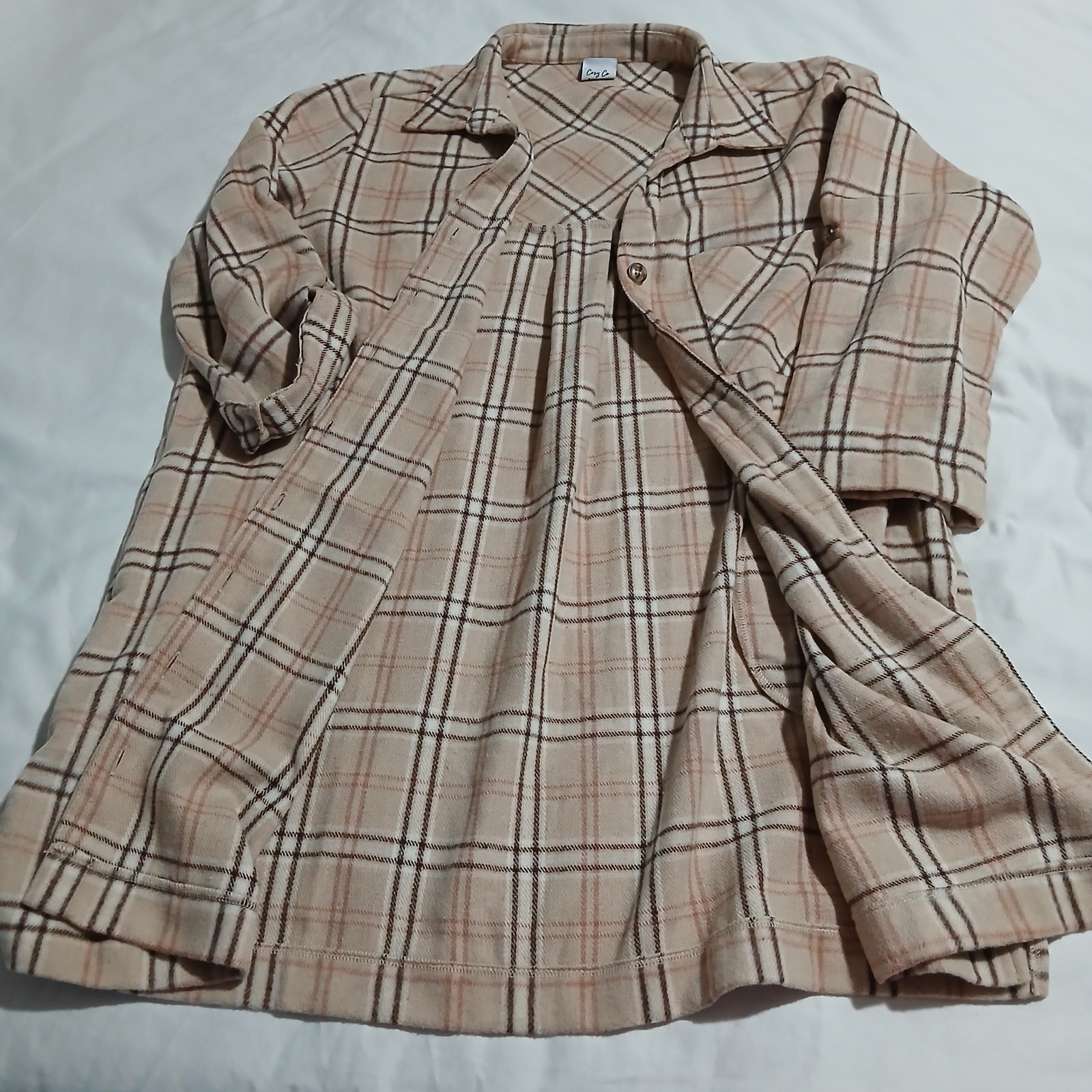 Cozy Co. by Cozy Casual 1X Shacket Adjustable-Sleeves Pockets Tan Plaid Plus Sz