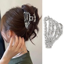 Halloween Hair Claw Clips for Metal Sliver Skull Hand Hair Clips for Thick Ha...