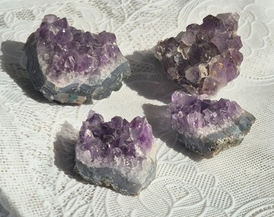 Lot of 4 Natural Amethyst Crystal Clusters Druzy Specimens Display Pieces + Magn