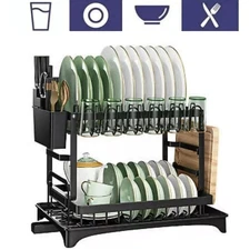 Brand New 2 Tier Over Sink Dish Drying Rack Dish Drainer Metal Stainless Steel