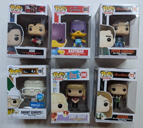 Funko Pop Lot of 6 TV & Movies Ash, Bartman, Cindy Brady, Office Space, Dwight