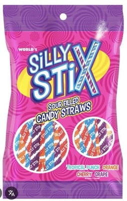 Silly Stix Sour Candy Straws - Pack of 3 - Fun Powder-Filled Treats 2.75 oz 24ct