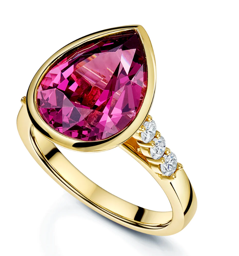 Diamond Engagement Ring Pear Cut Lab Grown 5.35 CT Pink Sapphire 18K Yellow Gold-image