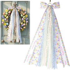Easter Door Bow with Ribbons and Pom-Poms for Spring Home Decor