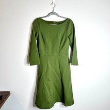 J. Crew Fit & Flare Sheath Ponte Knit Stretch Dress Modest Career Olive Green 4T