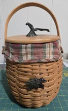 Longaberger 2000 OCTOBER FIELDS Autumn Basket Wood Lid Fabric Liner & Tie On