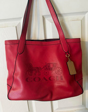 Coach leather pink tote, w/handtags, pebbled logo, gold hardware