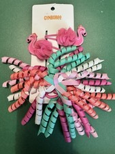 NEW GYMBOREE GIRLS CURLY HAIR CLIPS RIBBON CURLS FLAMINGO PINK Easter Spring